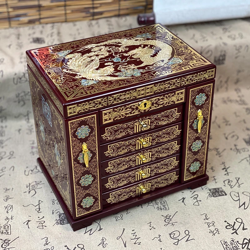 [龙凤呈祥·飞机柜]30#漆器螺钿镶嵌首饰盒镇店