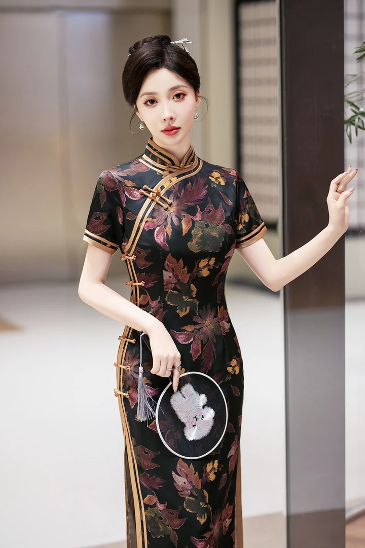 白幼秀夏季中式复古气质中长款旗袍双面古风清凉中国风设计师5554