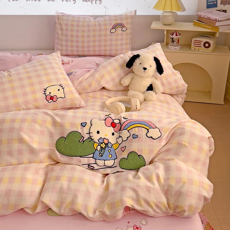 特 孤品小清新卡通可爱刺绣床上用品四件套三件套被套床单