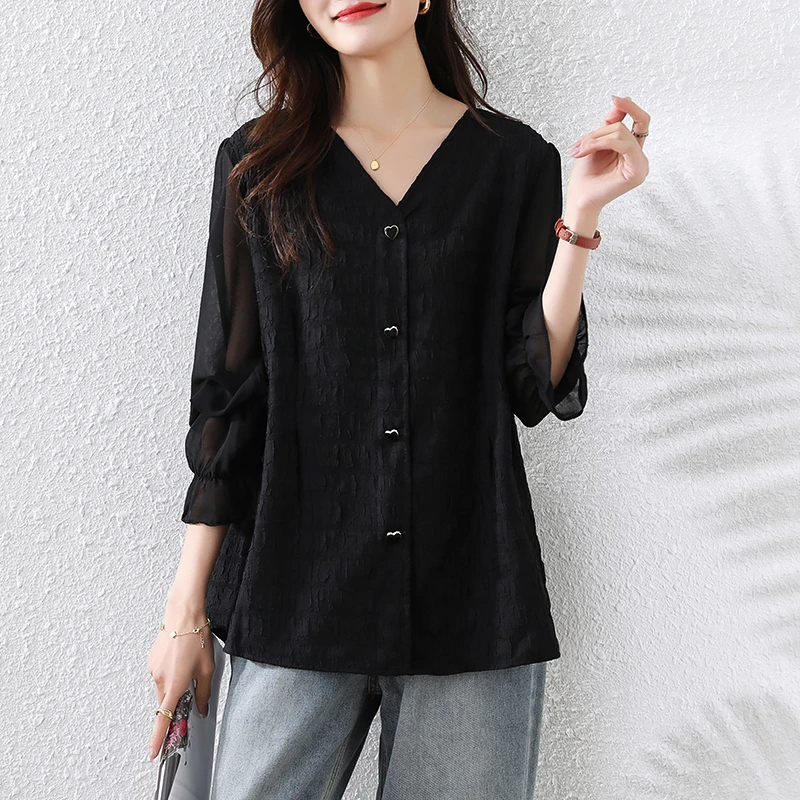 大码女装2025春夏季新款法式遮肉衬衫百搭显瘦遮肚洋气小衫上衣