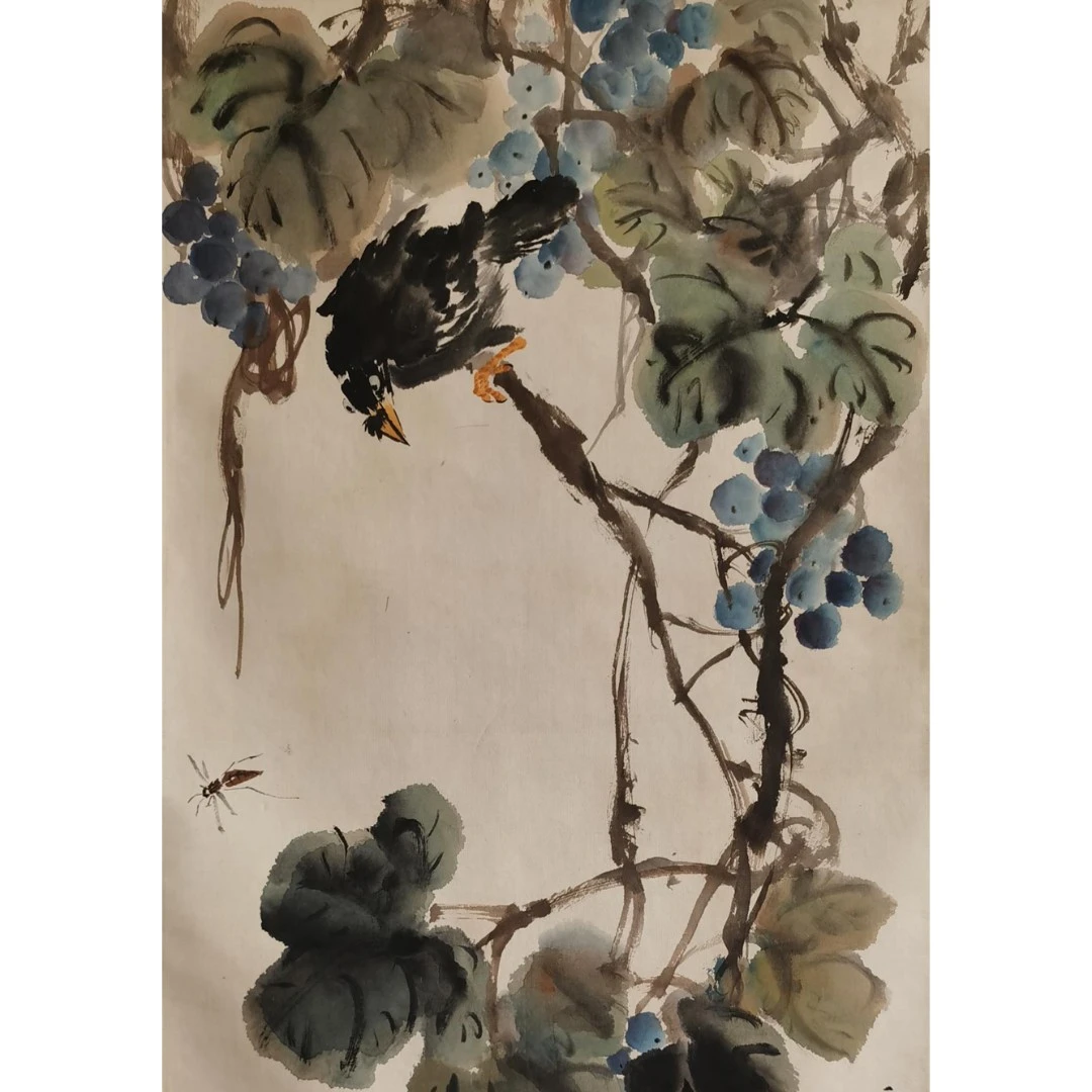 【辽拍】V250709-2-247《花鸟》（2.2平尺) 纸本镜片  yy1228t