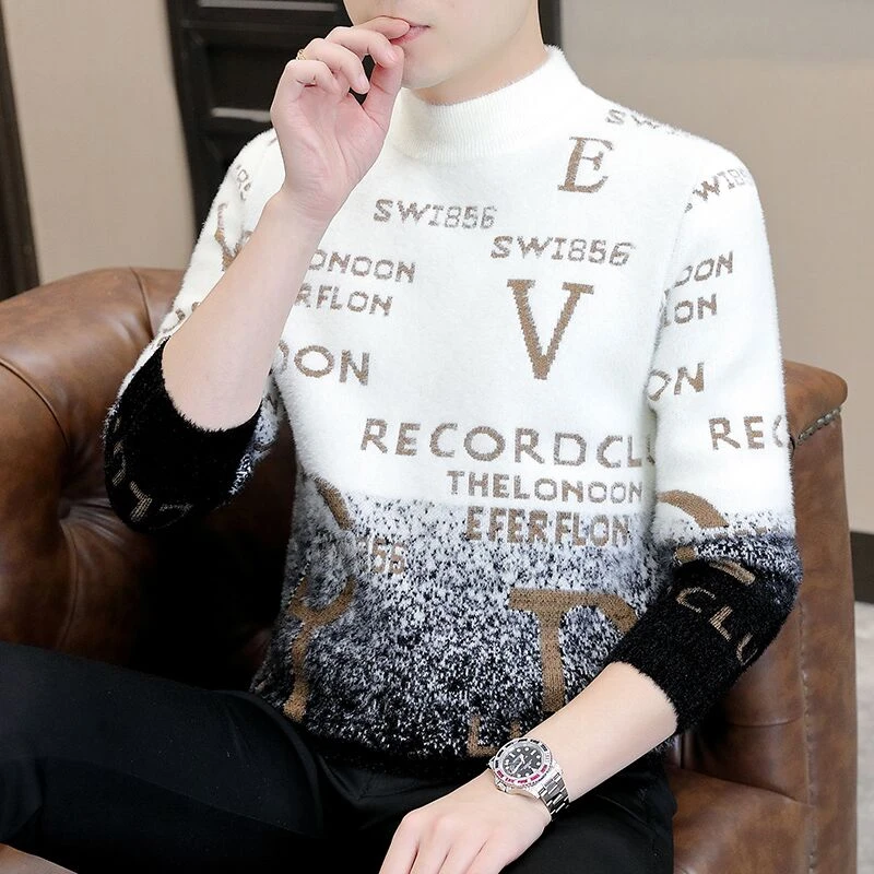 潮流冬季男士毛衣潮流青年套头青少年加厚半高领秋冬季针织衫毛衣
