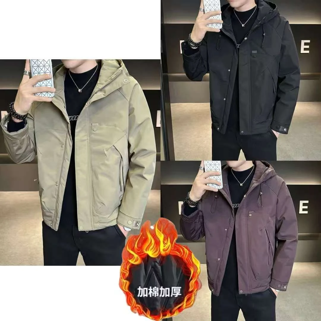 2025新款男装连帽夹克工装冲锋衣保暖外套宽松潮牌美式秋冬二棉