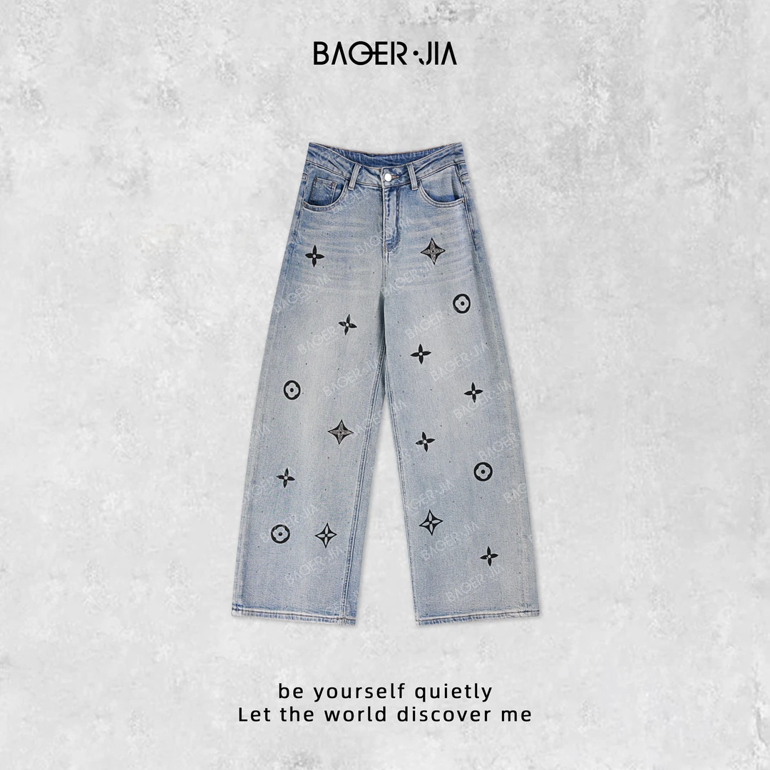 17-【老花裤】宝儿家含幂BC67625102早春新款四叶草海星印花牛仔裤