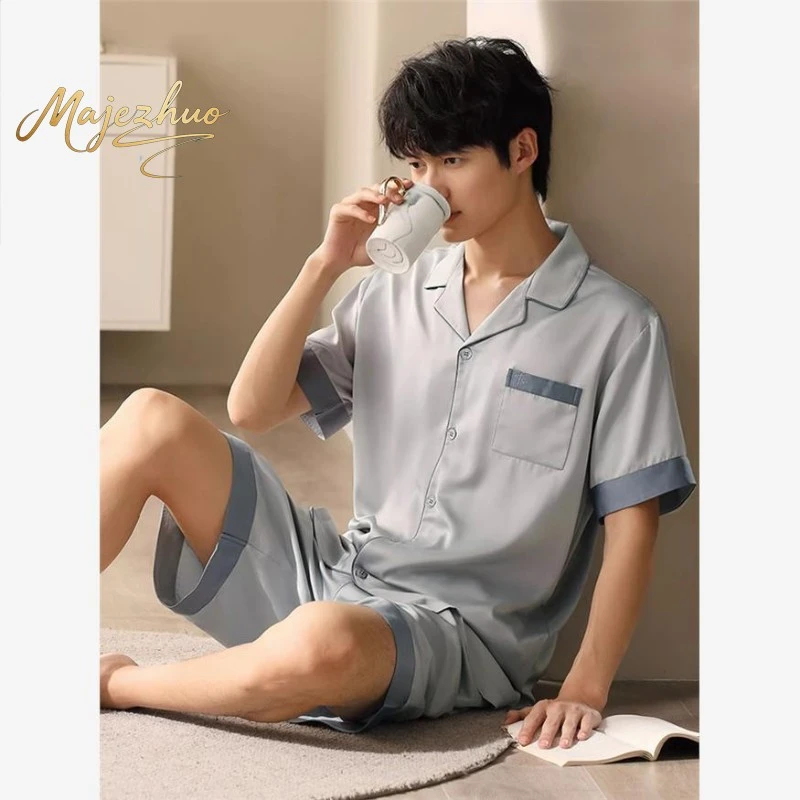 桑蚕丝男士睡衣夏季2025新款短袖短裤真丝绸大码冰丝家居服套装