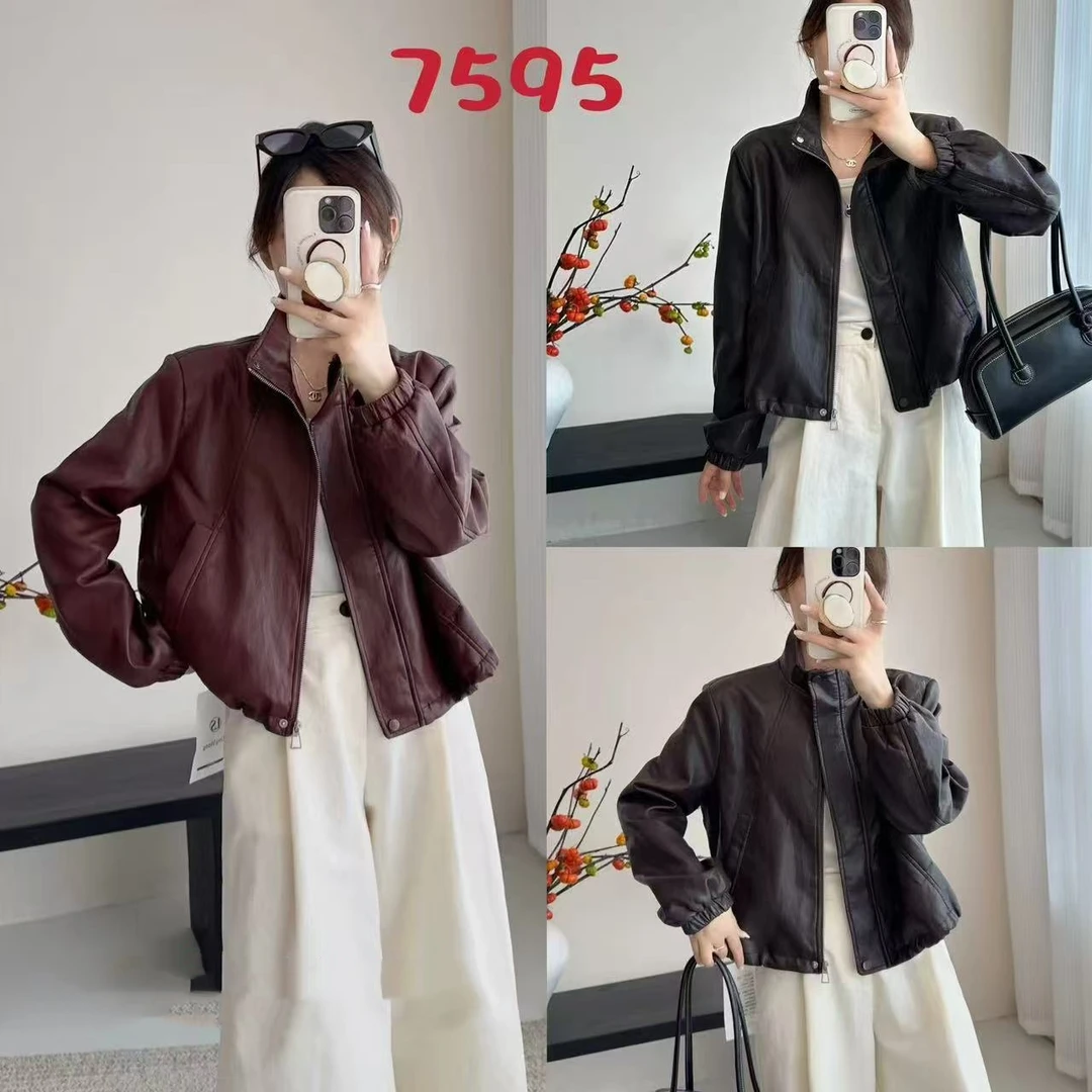 （柚子同款）ZJ春款休闲时尚百搭长袖软皮衣7595