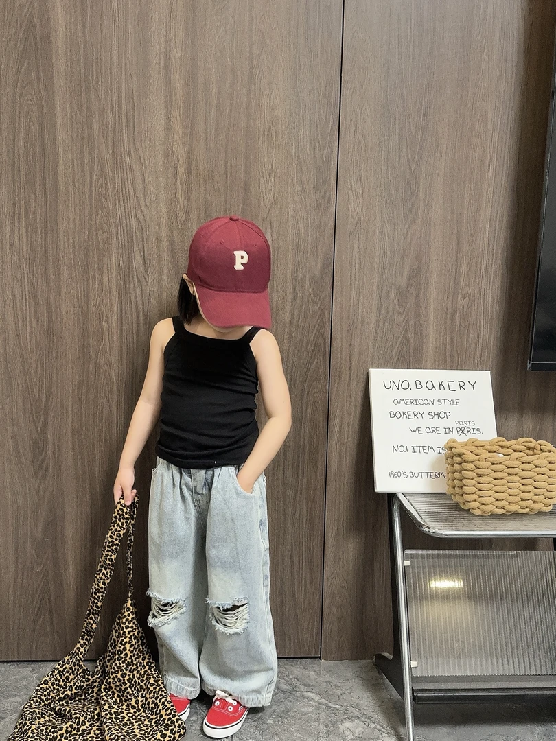 【熙熙TY】韩版夏装牛仔裤儿童裤子中小童破洞时髦裤女童洗旧长裤潮