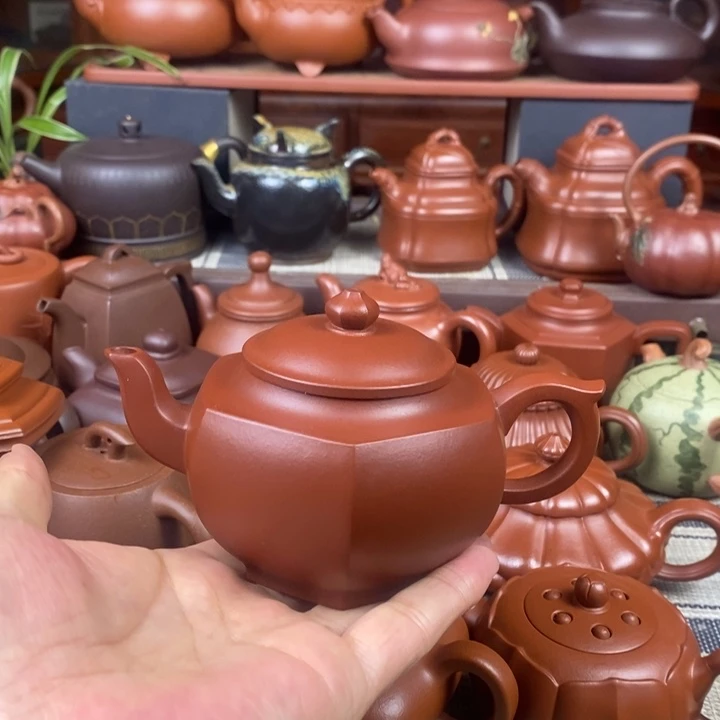 茶壶紫砂六方贡灯260cc原矿朱泥特价