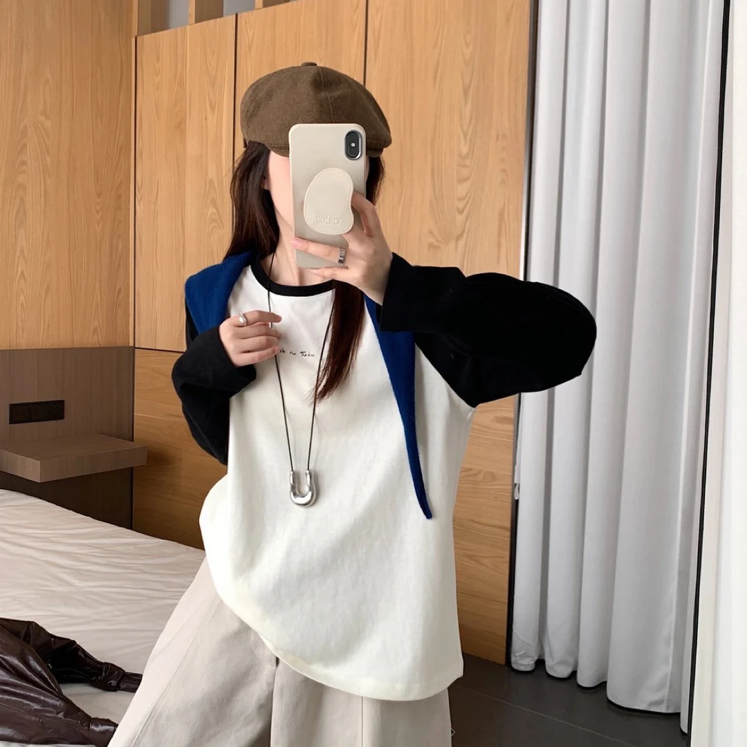 DaYa* 2551 磨毛拼接小字母长袖T