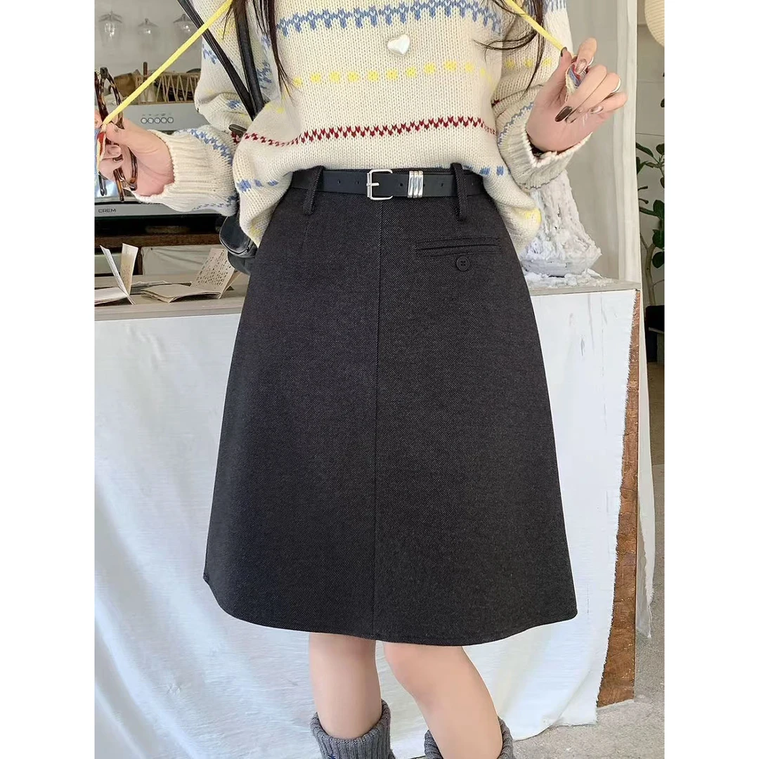 薄荷@10723 加绒～韩系时尚显瘦休闲百搭半身裙 （裙长52）12-3
