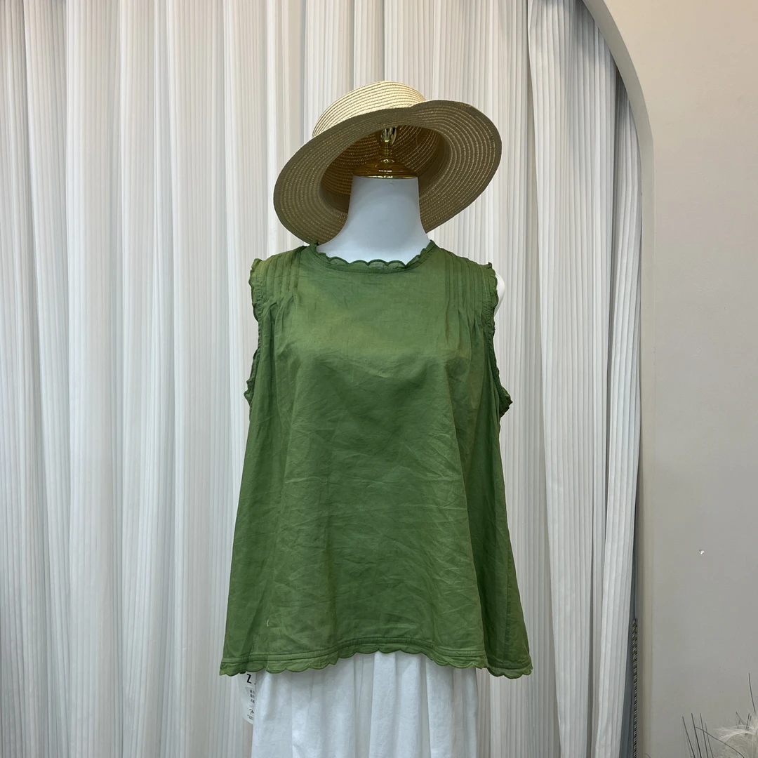 S8627 中式民族风森系风背心带扣宽松型百搭女装木耳边通勤宽松