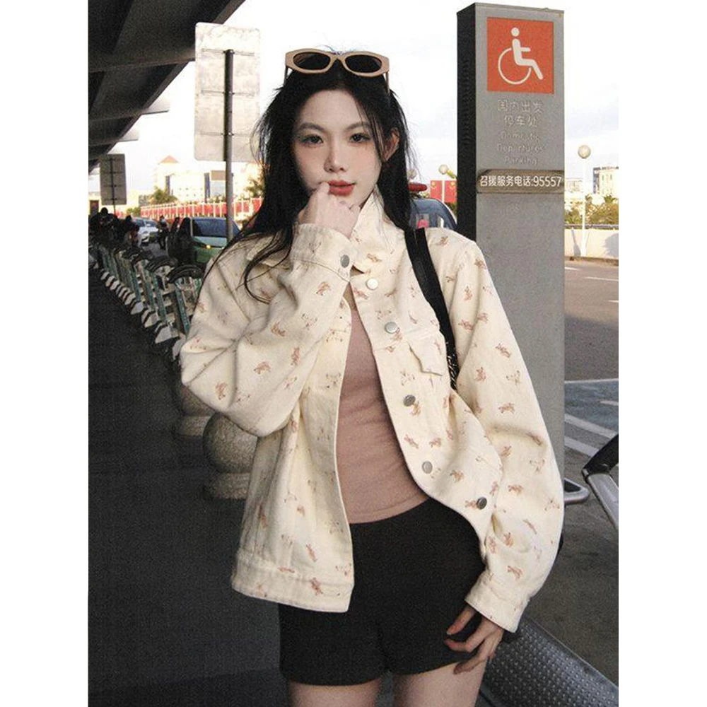 小熊印花百搭宽松牛仔外套女2025春季新款设计洋气休闲夹克上衣潮