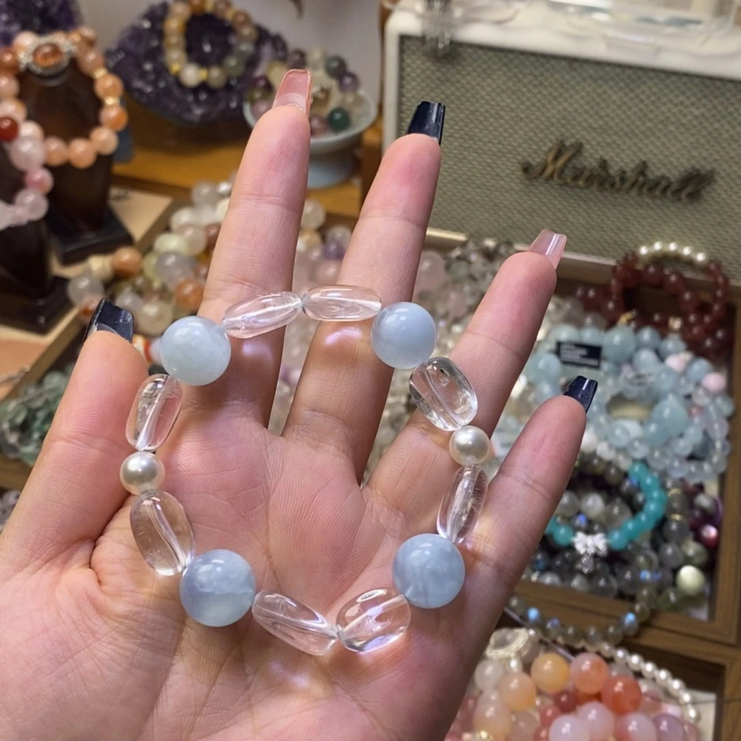 水晶手链合金海蓝宝设计款