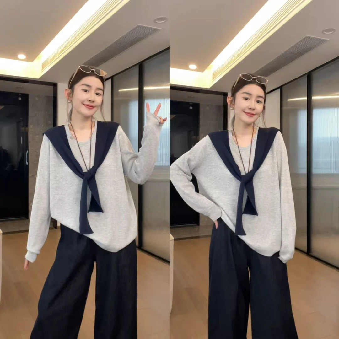 JOJO/玖了个玖 2025春 圆领针织衫配披肩休闲上衣 2503C1012