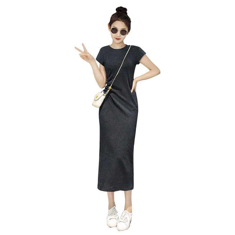 2025夏装新款女装时尚气质修身显瘦中长短袖圆领连衣裙S32B1926L