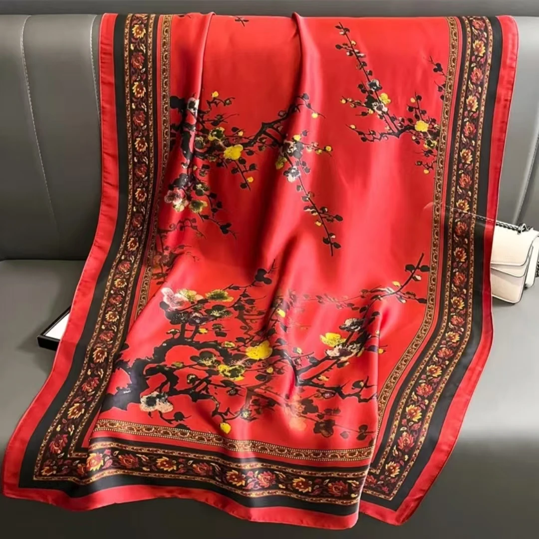 3月【七彩腊梅  丽锦缎长巾】90*180防晒女丝巾纱巾洋气时尚百搭春