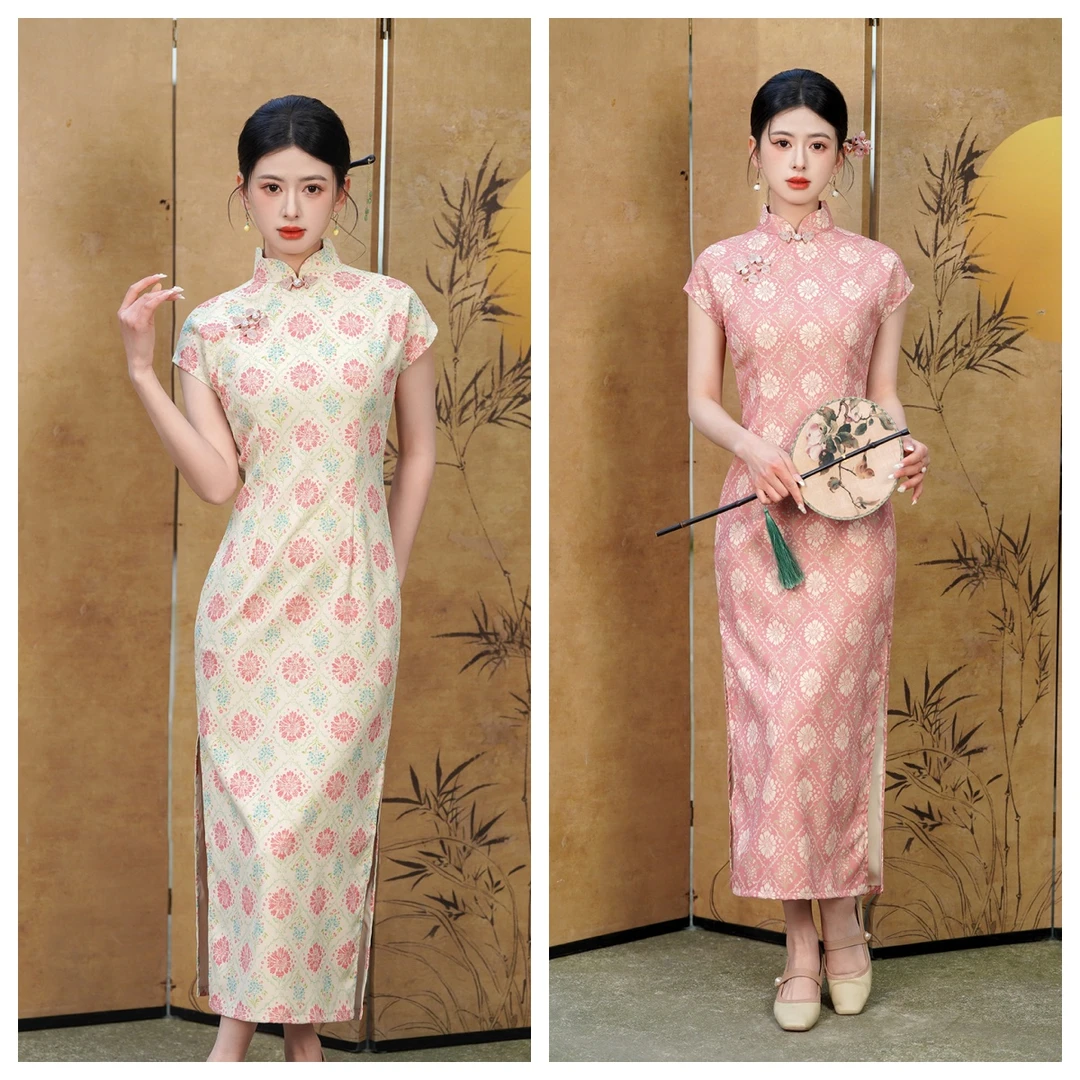 粉黛/S-3XL夏季国风旗袍年轻款气质少女夏季修身中长款日常连衣裙