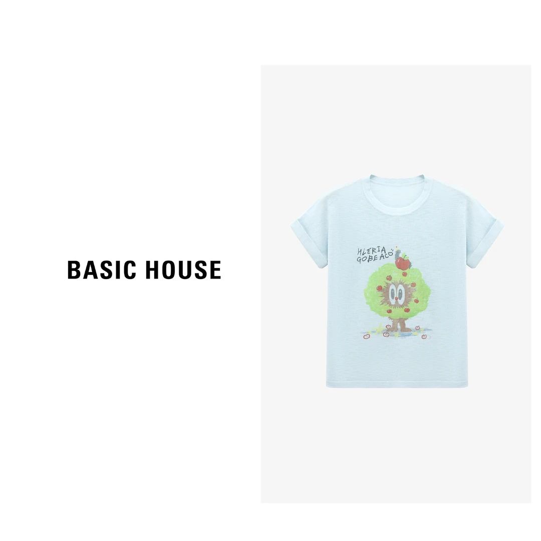 Basic House/百家好春季新款插画时尚短袖针织衫-B0625B58432