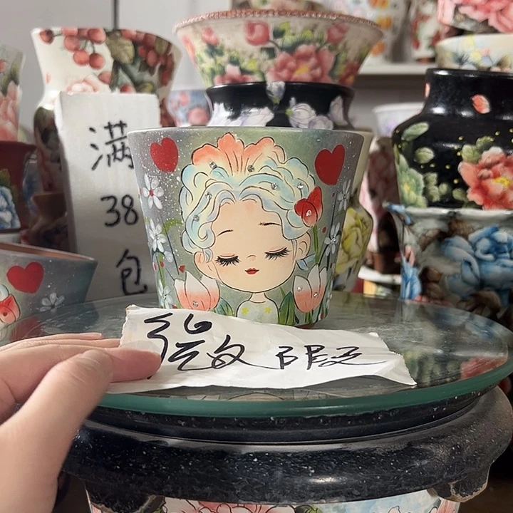 景德镇手绘花盆满38包邮偏远地区除外