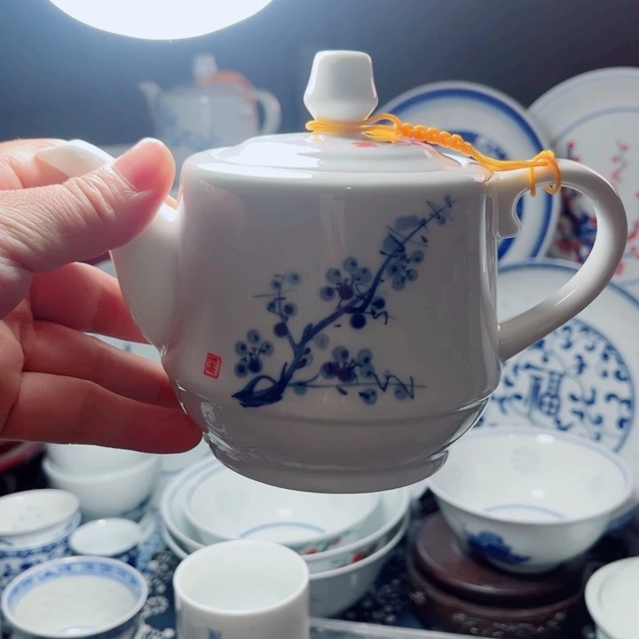 青花玲珑手绘梅花480容量小壶