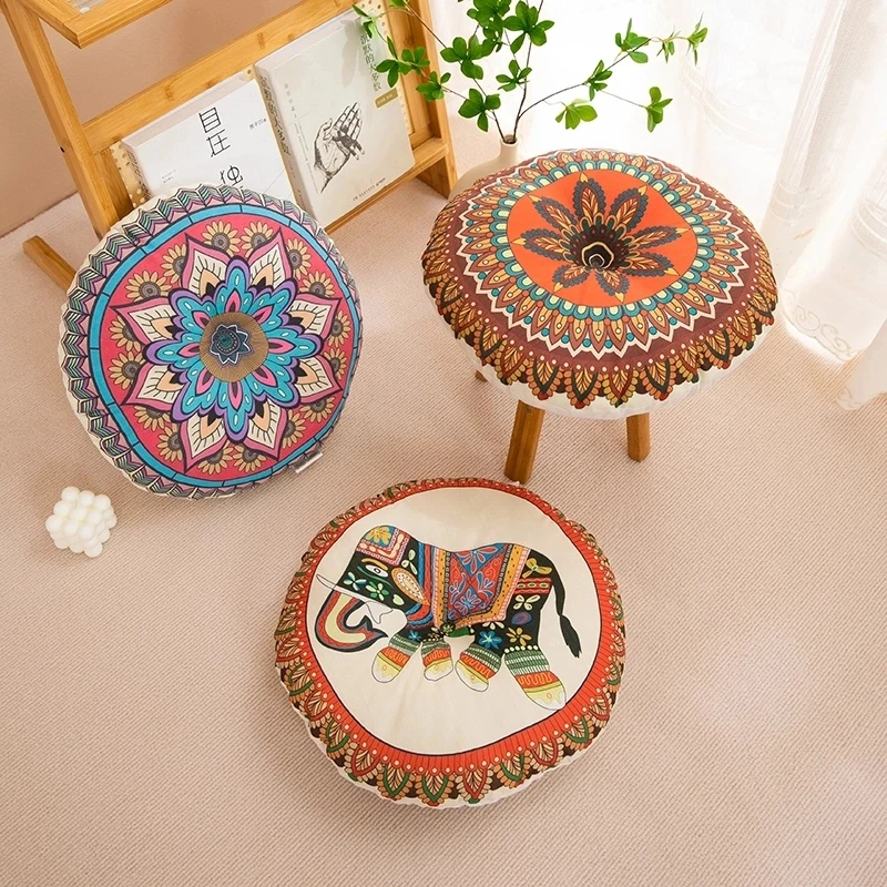 棉麻圆形椅子坐垫透气居家用波西米亚双面阳台飘窗榻榻米地板垫