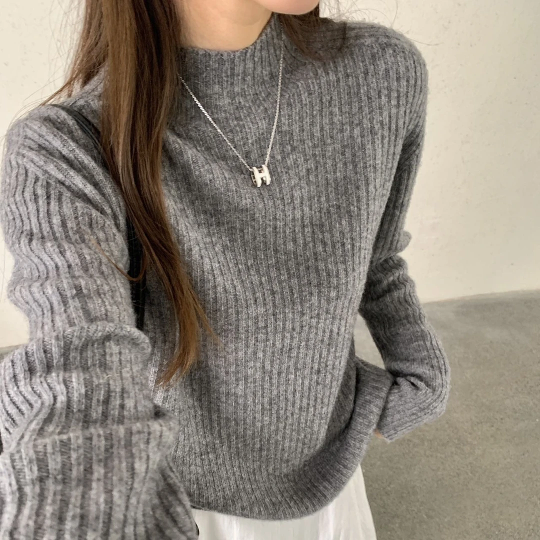 SUSU•全毛！坑条半高领针织毛衣（不可机洗）