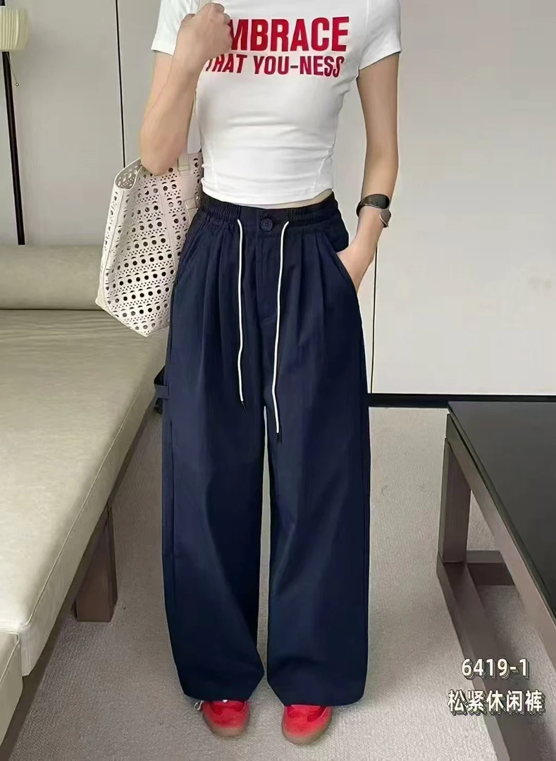 夏季新款弯刀气球裤女高腰抽绳宽松显瘦阔腿休闲长裤2431