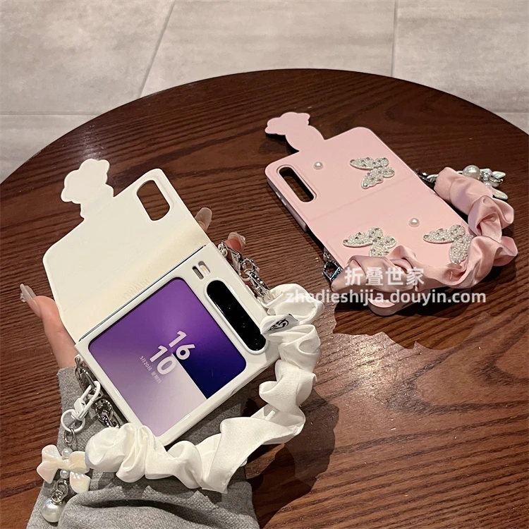 适用华为Purax手机壳新款皮质蝴蝶丝巾腕带全包防摔翻盖保护套女