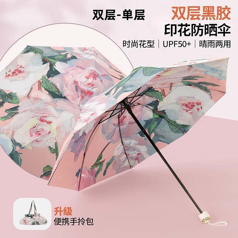 【时尚遮阳防晒】雨伞太阳伞防紫外线结实耐用女黑胶晴雨两用小巧