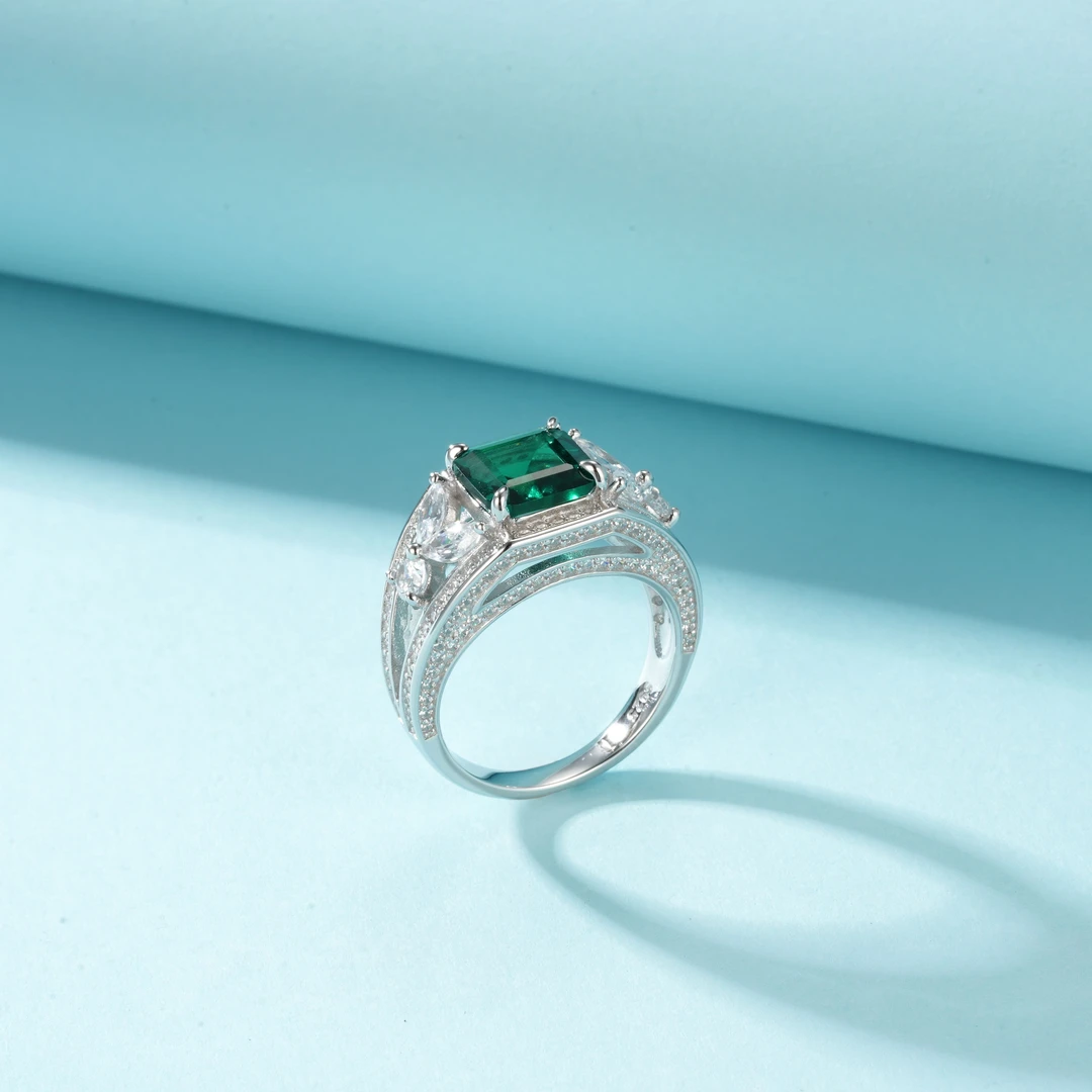 925银戒指 时尚精美培育绿宝银戒指1452