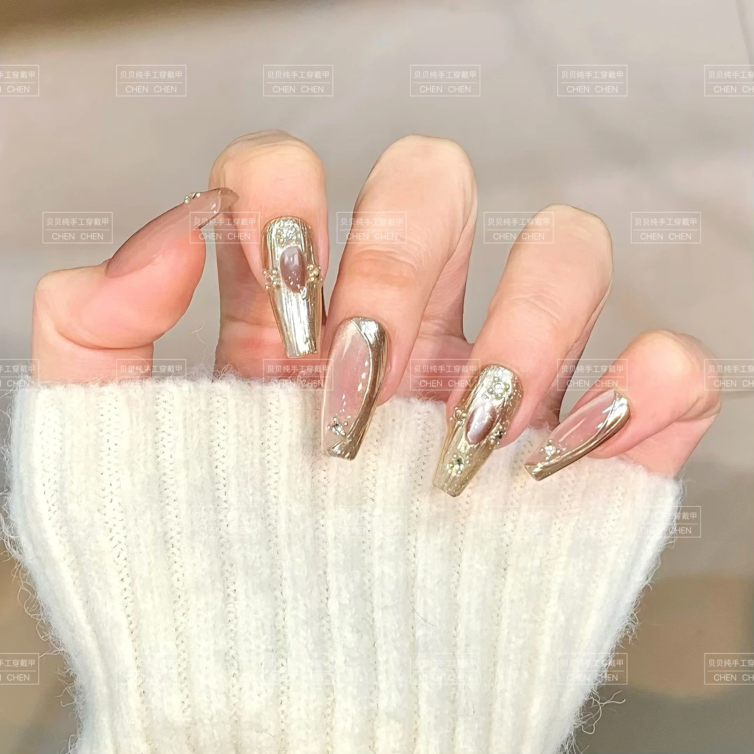 【奇迹喵喵】纯手工穿戴甲秋冬显白气质精致猫眼可重复佩戴美甲甲片