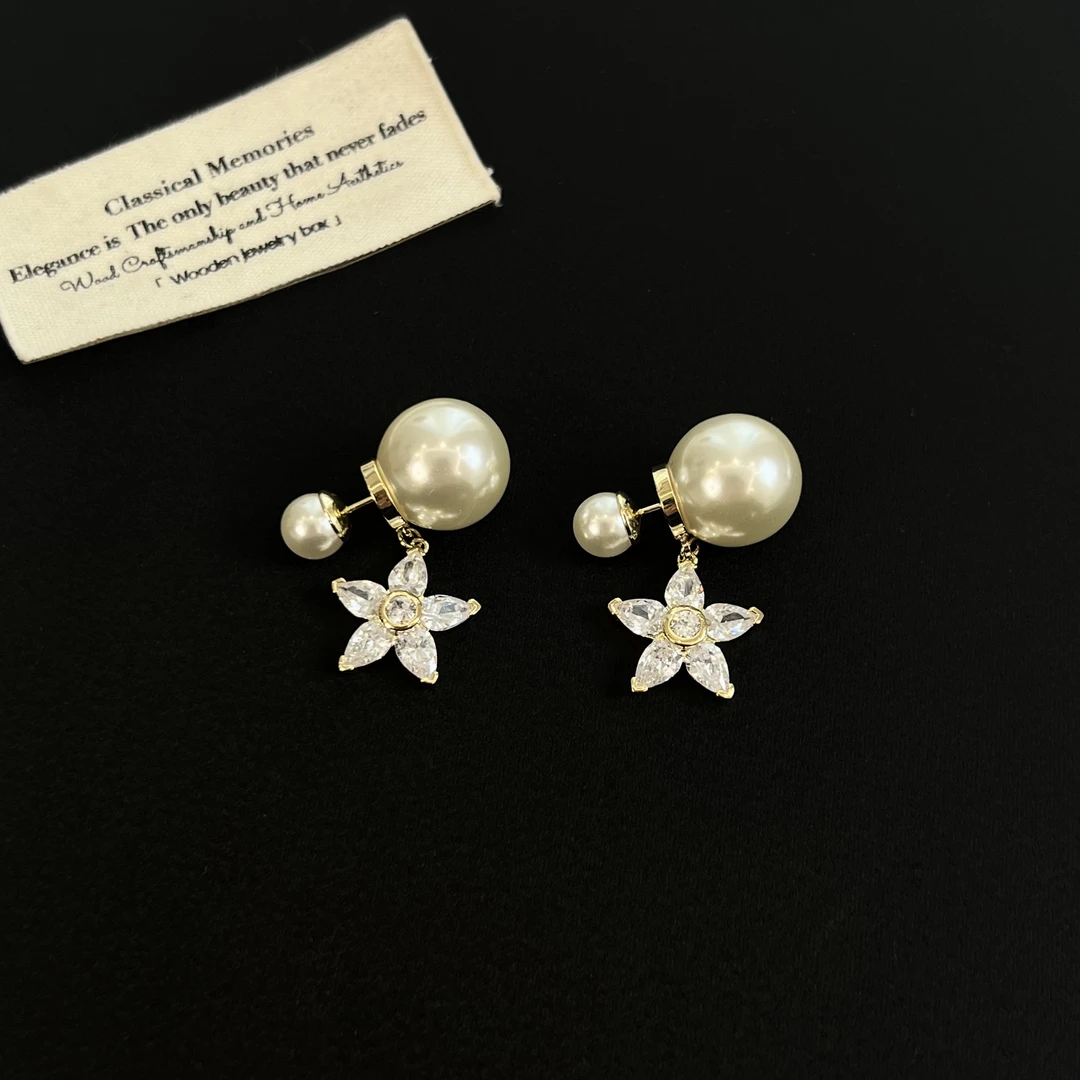 铜合金锆石耳饰 【星花绽放】五角星花朵型耳钉352