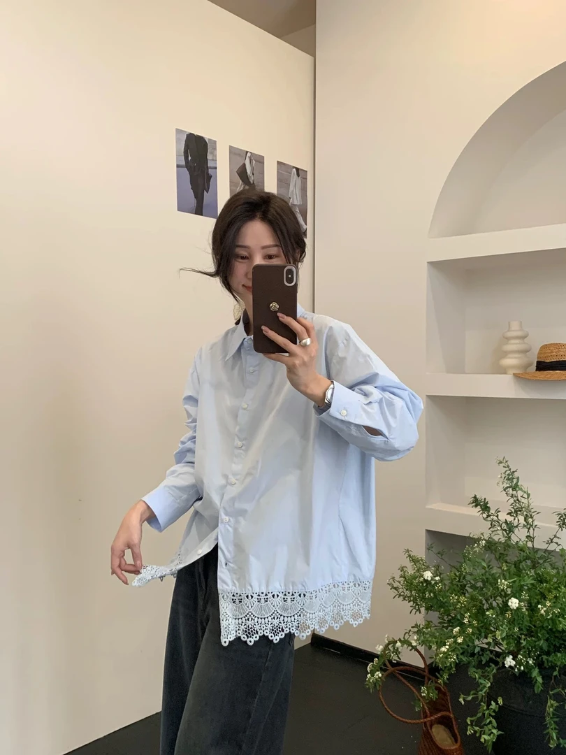 【韩版衬衫】法式花边蕾丝镂空拼接2025春款