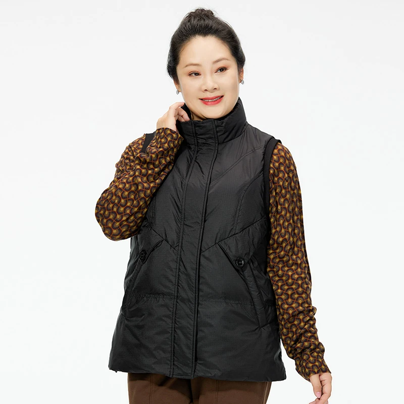 胖太太大码女装冬季新款短款马甲背心立领妈妈轻薄323400111