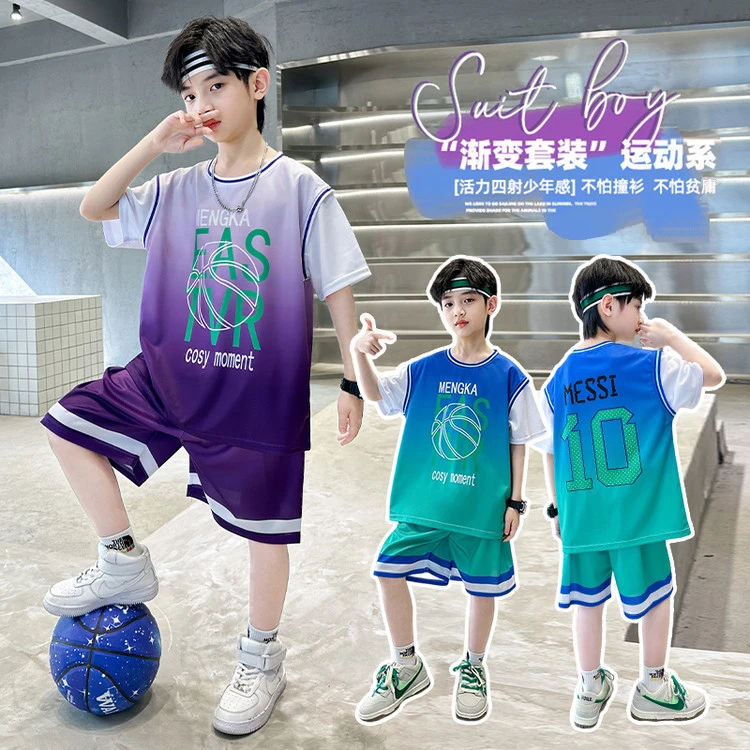 男童夏装套装2025新款儿童10号篮球服中大童男孩短袖运动速干衣潮