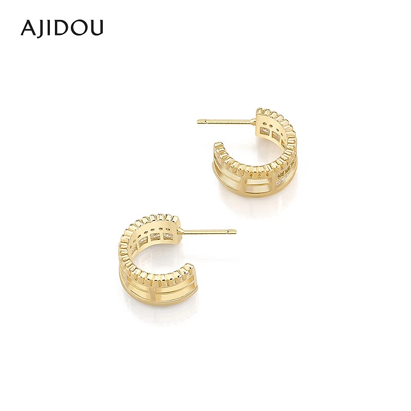 铜合金合成锆石耳饰 AJIDOU阿吉豆耳钉女款金色合金锆石耳圈
