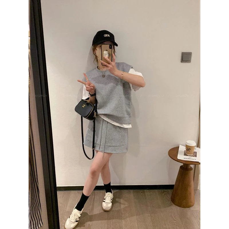 假两件卫衣半身裙两件套女2025春夏季新款洋气显瘦休闲套装潮运动