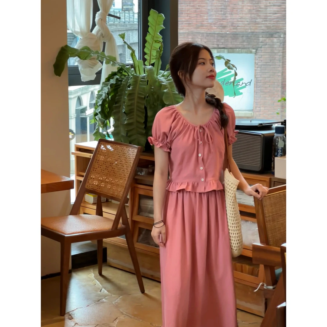 【青~仓~】粉雾甜心只只小个子粉色法式裙子氛围感甜美两件套