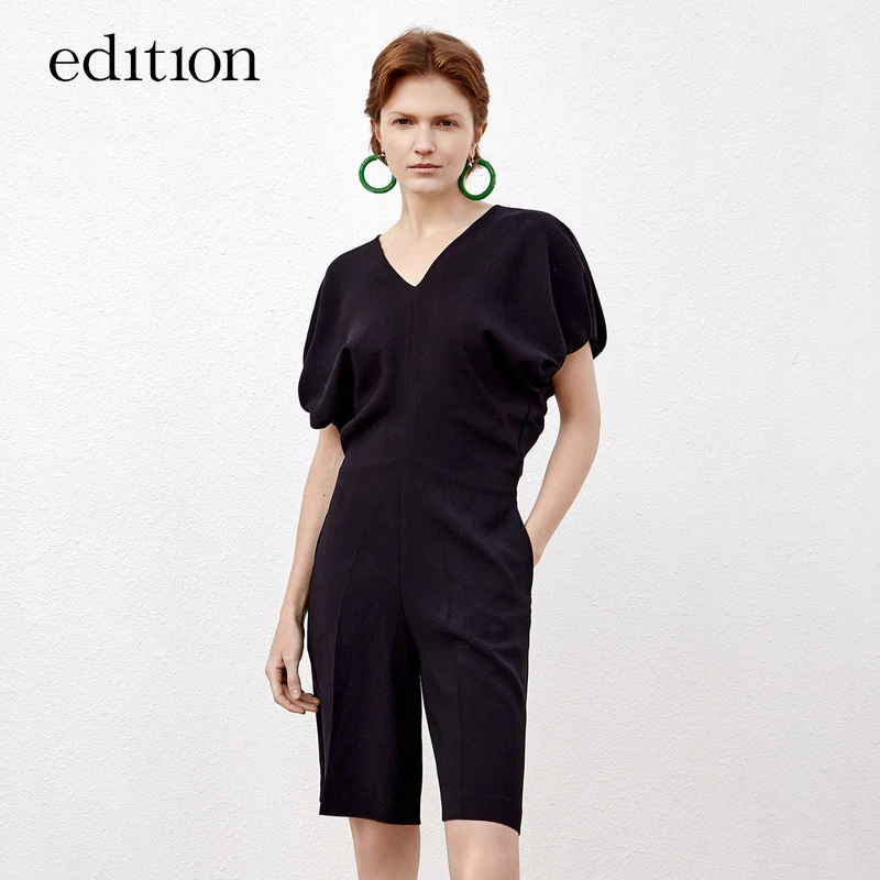 【金拐子专属】edition连体裤时尚设计感连体短裤黑色#EBB2JPS002