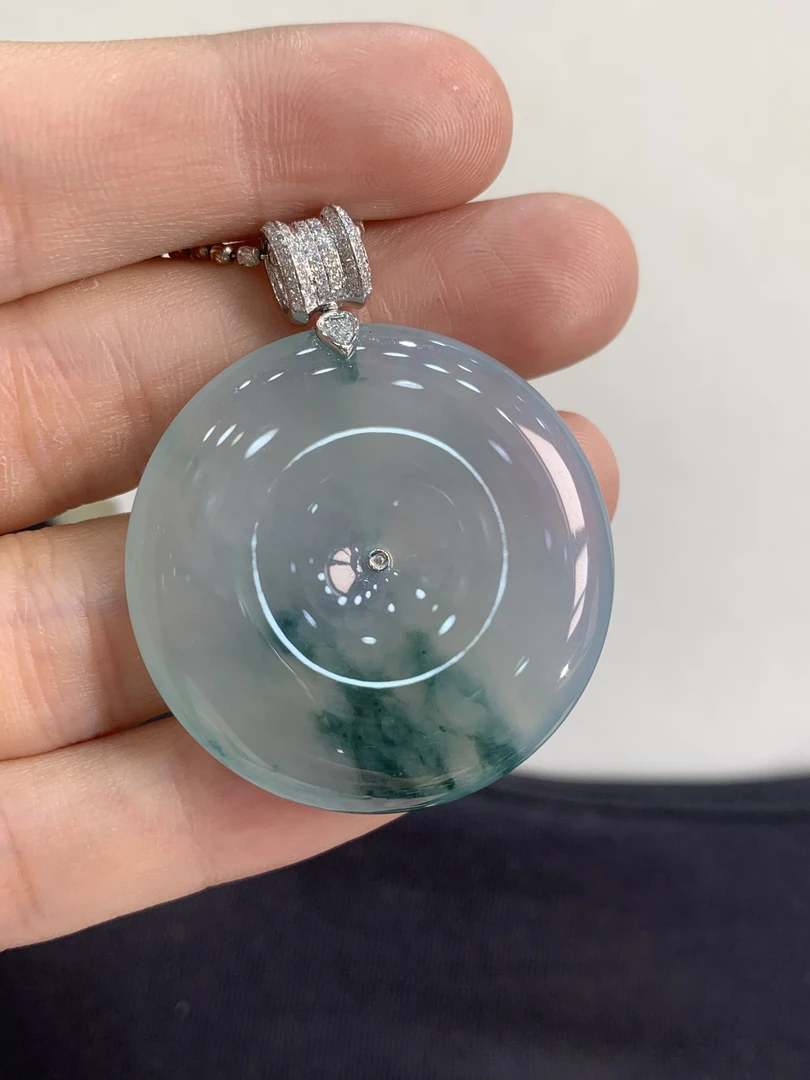 A货18K金翡翠吊坠冰种飘花平安扣水润百搭精致
