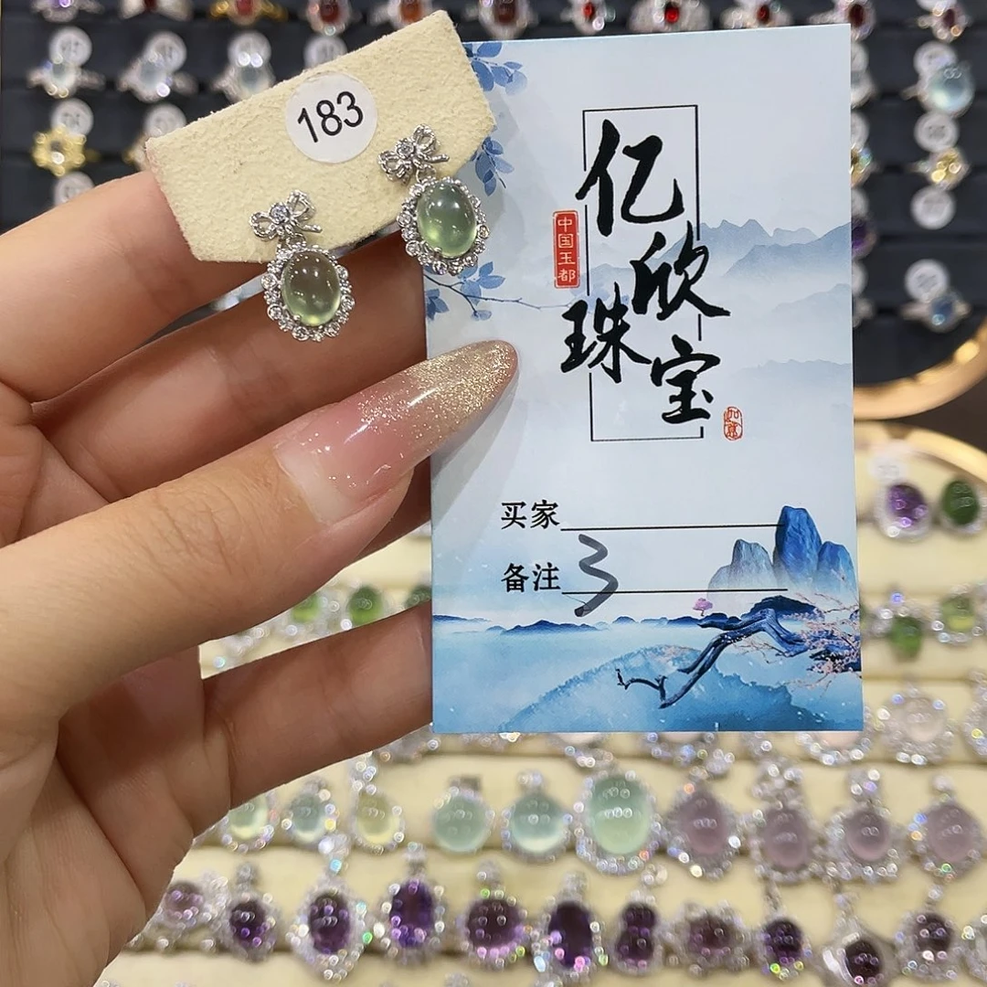 樱****蛇纹石玉银S925镶嵌耳饰3