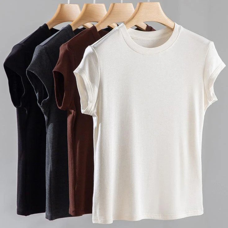 【柔软舒适】天丝羊毛小飞袖短袖T恤纯色百搭夏季时尚上衣