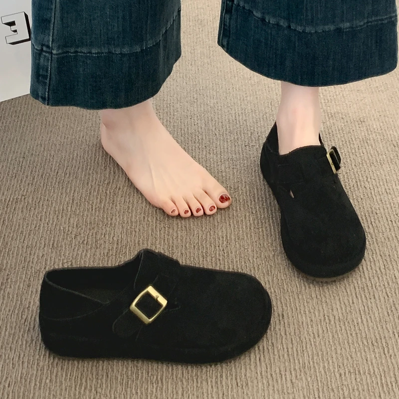 复古两穿厚底包头勃肯鞋女2025新款秋季平底一脚蹬豆豆鞋博肯单鞋