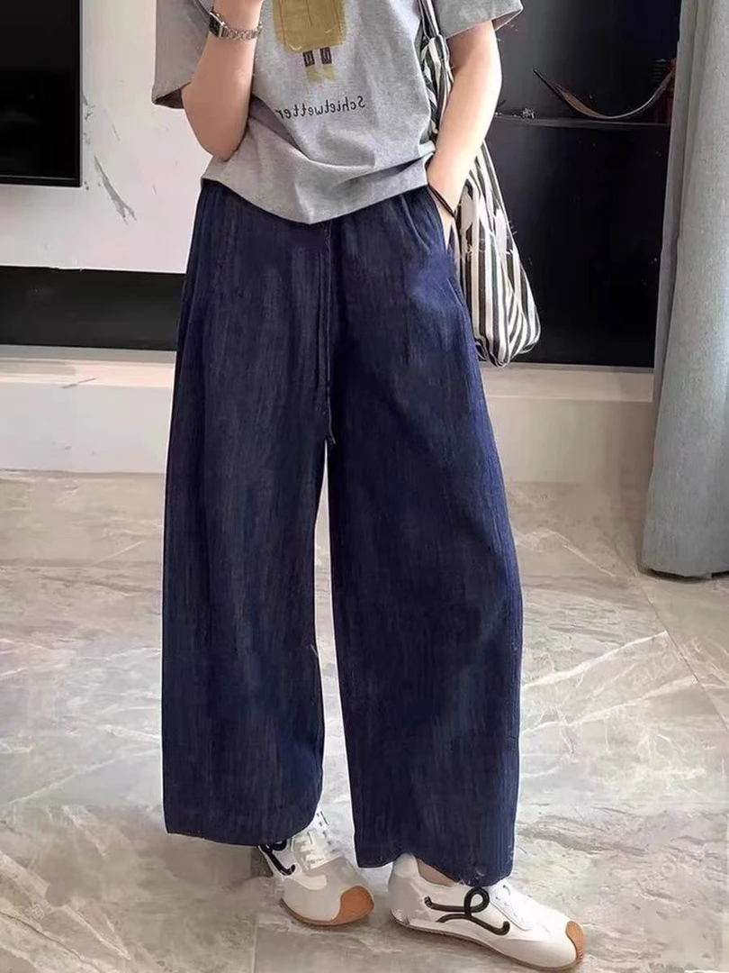 慵懒风日系棉阔腿裤女夏季新款薄款宽松显瘦九分裤