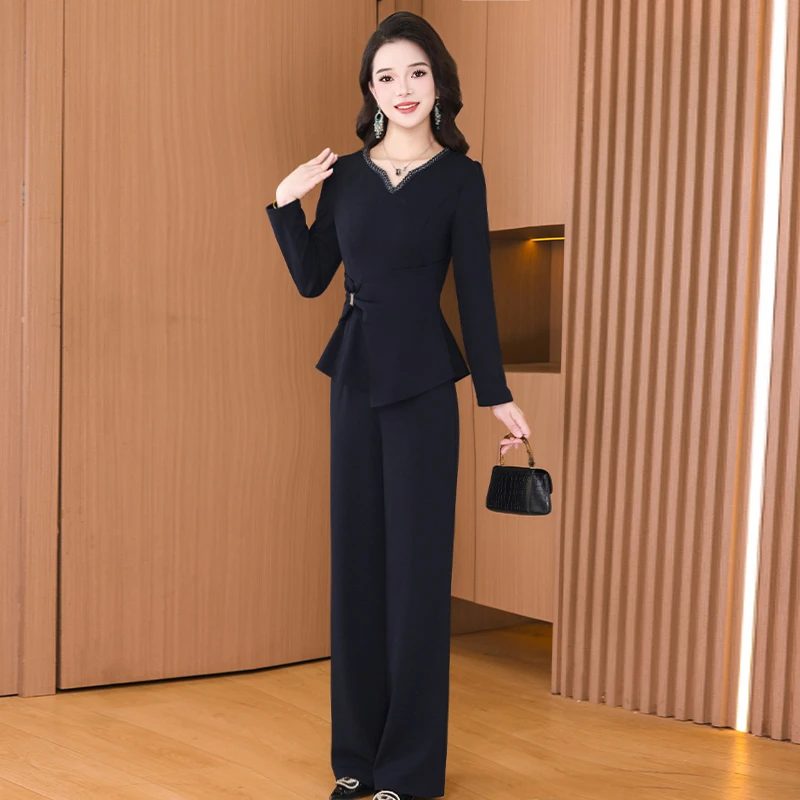 【两件套】27749梦晚秋季轻奢贵夫人气质时尚大气休闲显瘦套裤-A