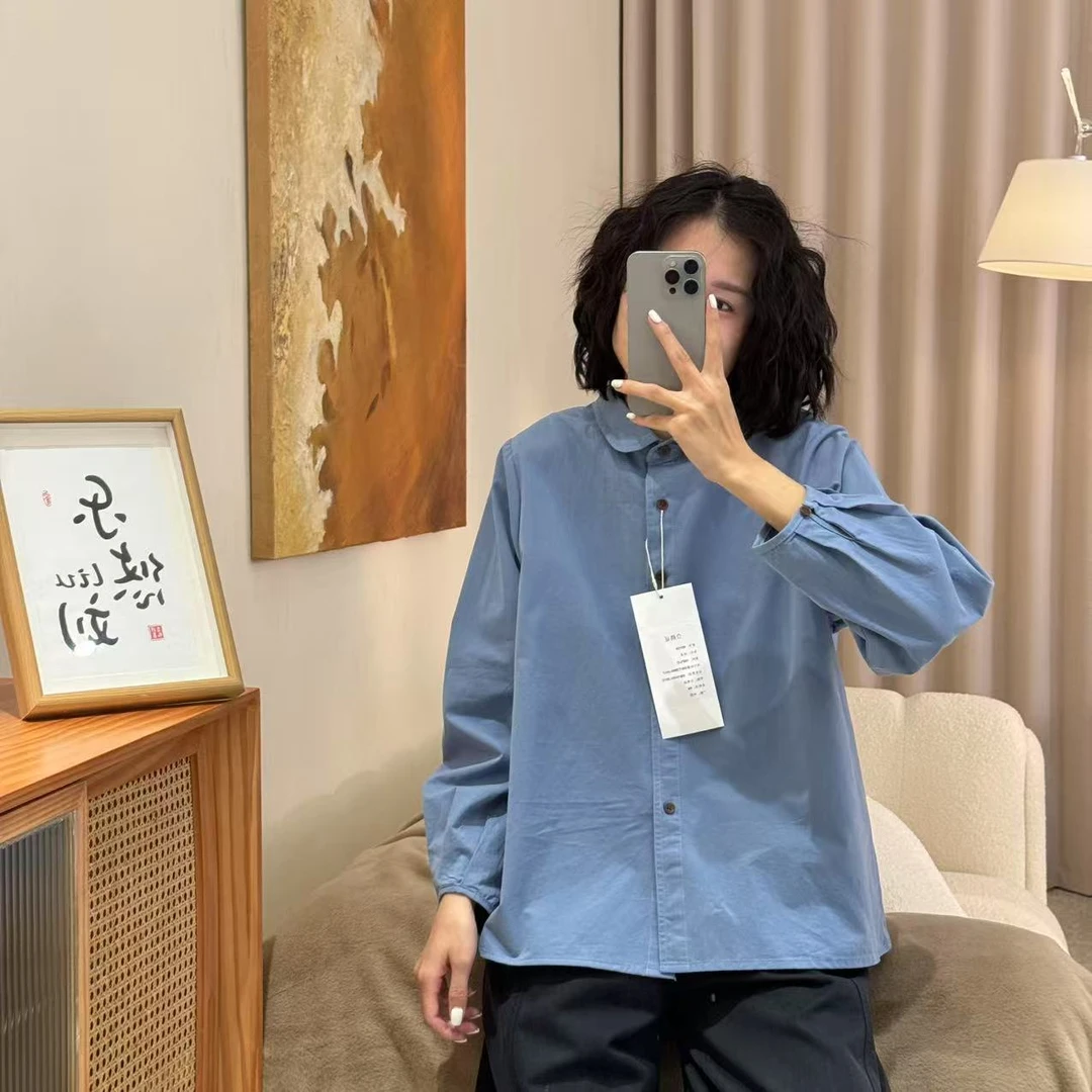 喜樂  2025纯色翻领衬衫春季新款时尚百搭文艺单排扣简约女士上衣