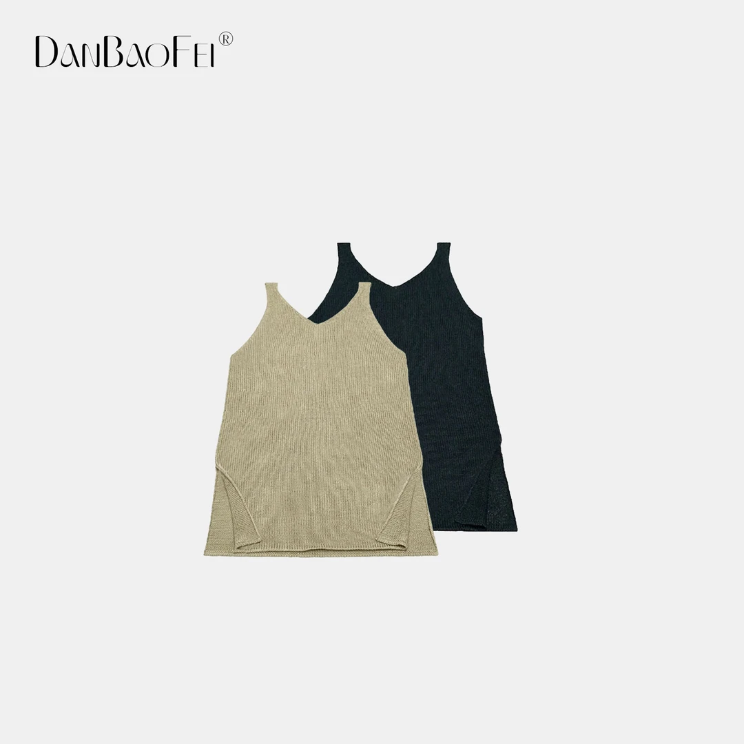 【雅雅】纸和复古V领长款开叉针织背心 YLM00869