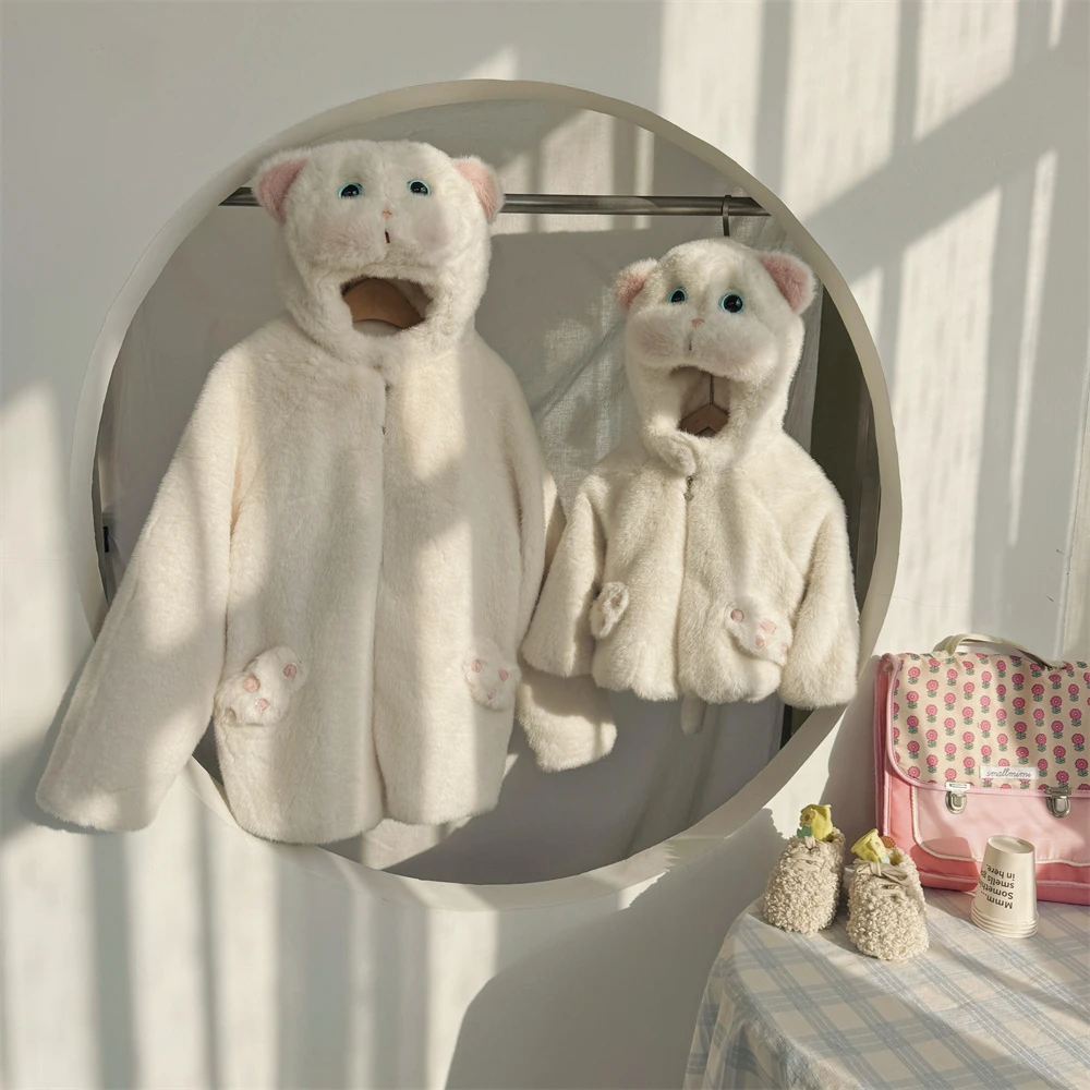 Enzo Bear 亲子高定款连帽加绒加厚三只猫毛毛外套 EZD2431