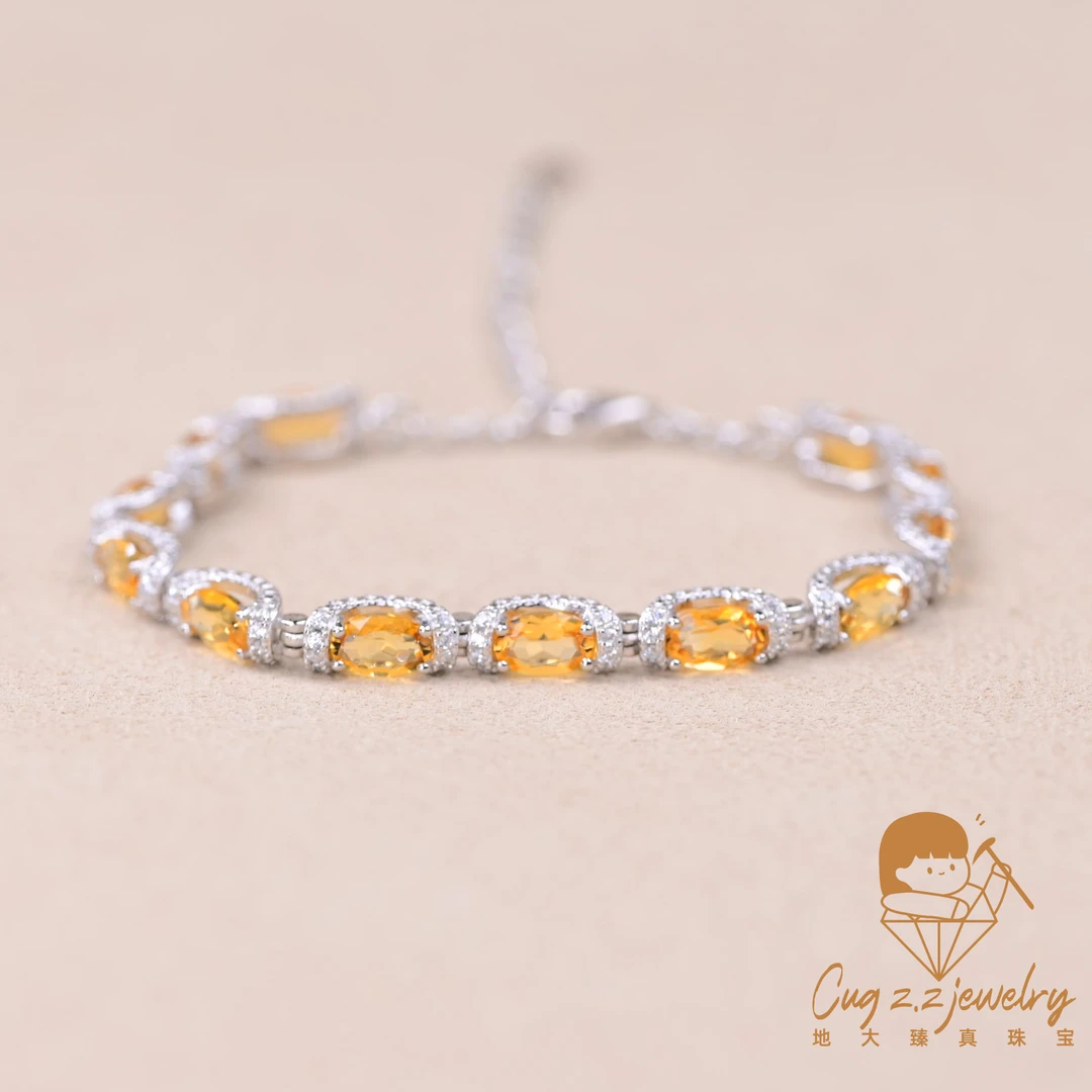 天然黄水晶手链满钻轻奢春夏新款珠宝礼物925银