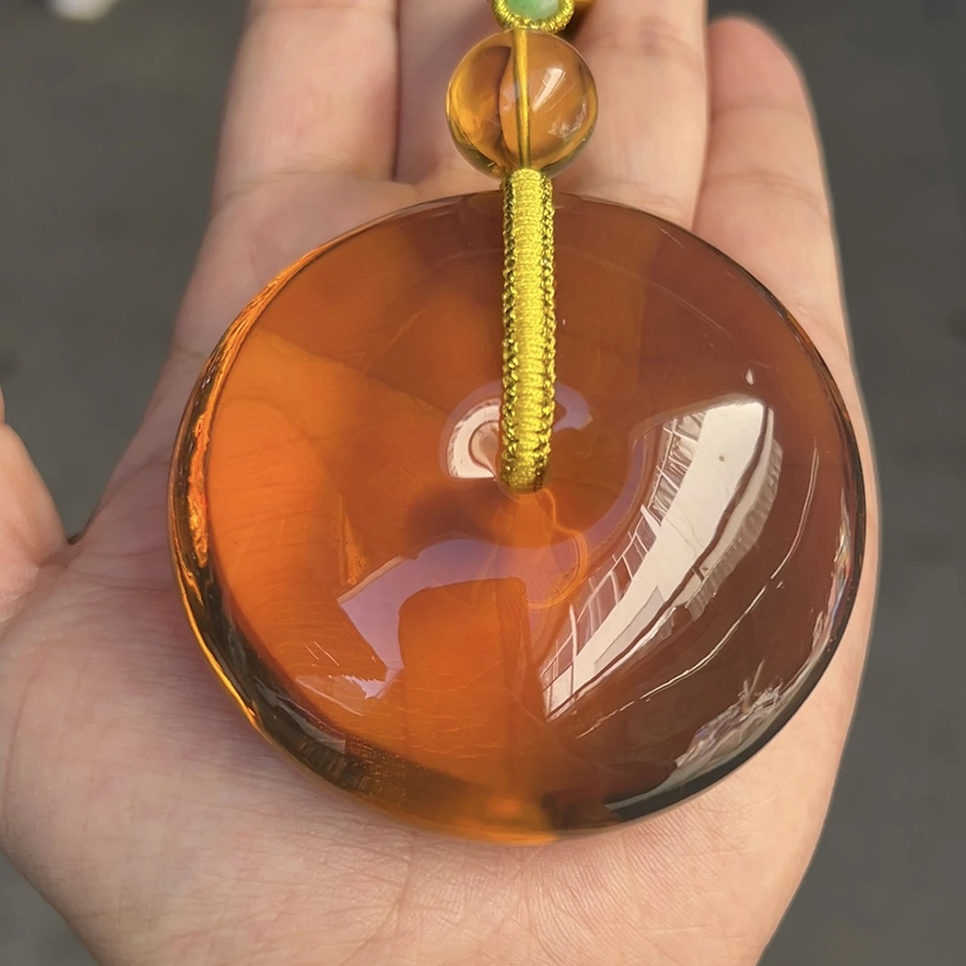 缅甸琥珀黄茶平安扣79克